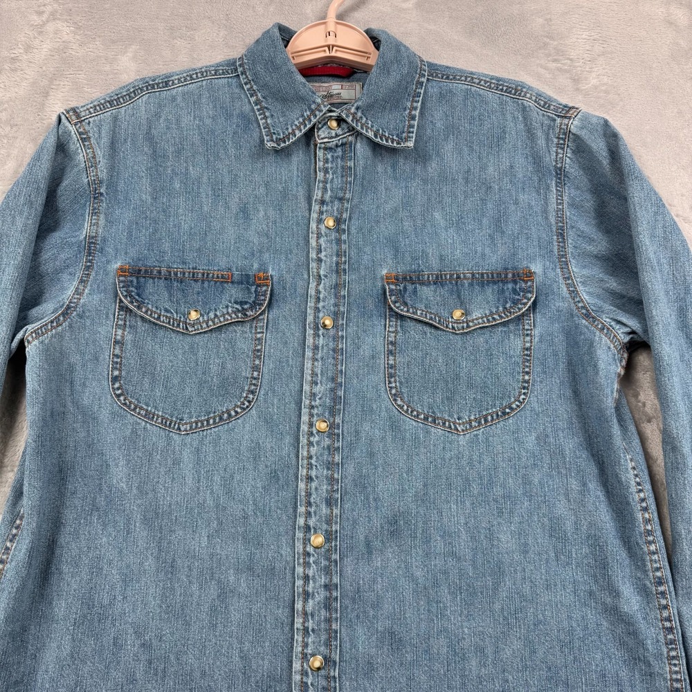 Levi's Signature Denim‎ Shirt Men's Small Blue Long Sleeve Pearl Snap Western